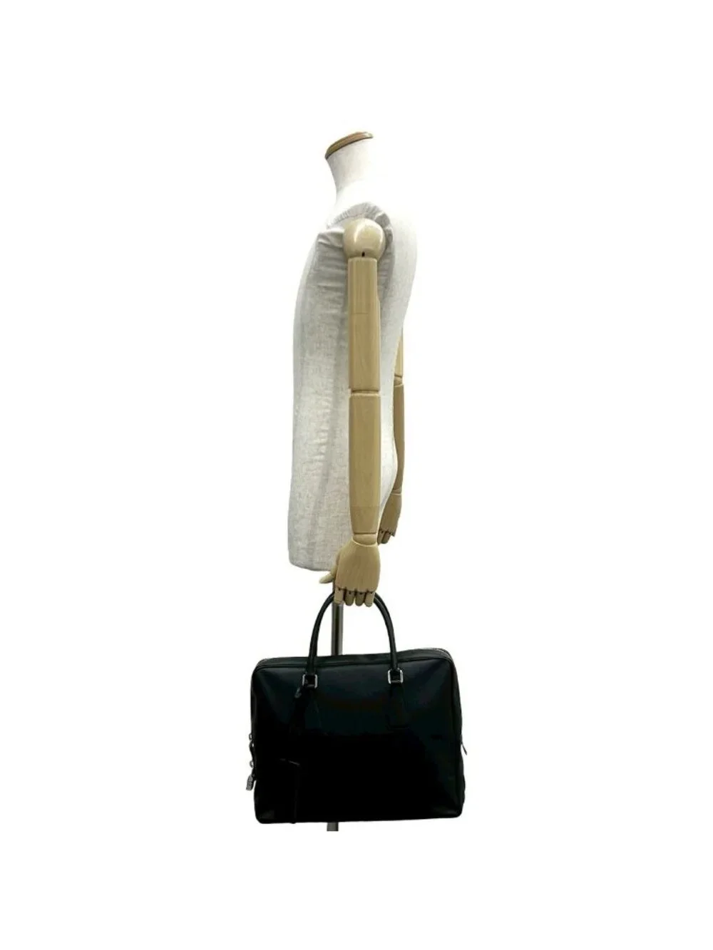 Prada Triangle Logo Plate Saffiano Leather Business Briefcase Black